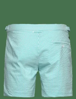 The Resort Co. Tailored Swim Shorts Turquoise Seersucker - Badbyxor TURQUOISE STRIPE