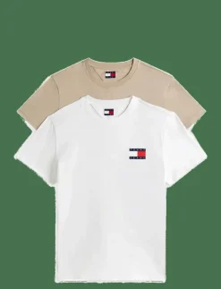 Tommy Jeans TJM SLIM 2PACK ESS FLAG TEE - Kortärmad t-shirt ECRU SILT Best