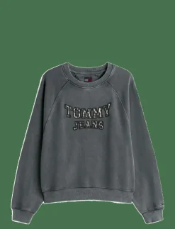 Tommy Jeans TJW BXY LEOPARD VARSITY CREW - Sweatshirts BLACK Online