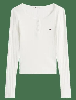 Tommy Jeans TJW SLIM SH IRREGULAR RIB LS - Långärmade toppar ECRU Clearance