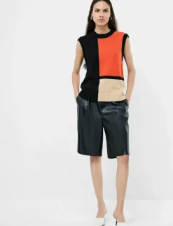 French Connection VARLI COLOUR BLOCKING KNIT VES - Stickade västar BLACK FLAME CAMEL Clearance