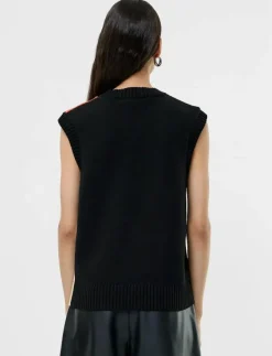 French Connection VARLI COLOUR BLOCKING KNIT VES - Stickade västar BLACK FLAME CAMEL Clearance