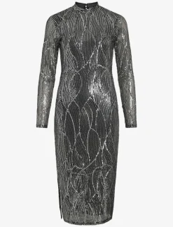 Vila VIGIGI HIGHNECK SEQUIN L/S MIDI DRESS/DC - Midiklänningar BLACK BEAUTY Clearance