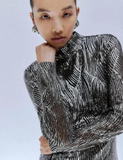 Vila VIGIGI HIGHNECK SEQUIN L/S MIDI DRESS/DC - Midiklänningar BLACK BEAUTY Clearance