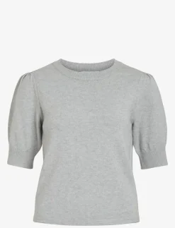 Vila VIRIL 2/4 SLEEVE O-NECK KNIT TOP - NOOS - Stickat LIGHT GREY MELANGE Online