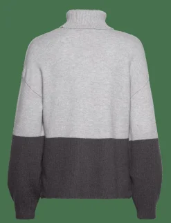 Vila VIRIL BLOCKING ROLL-NK L/S KNIT TOP-NOOS - Stickat LIGHT GREY MELANGE Clearance