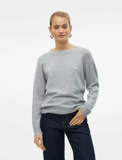 Vero Moda VMDOFFY LS O-NECK BLOUSE GA NOOS - Tröjor LIGHT GREY MELANGE Sale