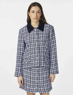 YAS BUCANA LS SHORT JACKET - Bouclés NAVY BLAZER Clearance