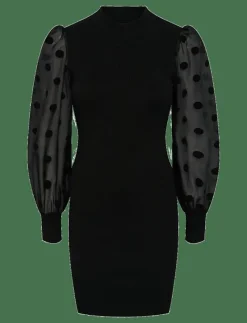 YAS DOTME LS KNIT DRESS S. NOOS - Korta klänningar BLACK Sale