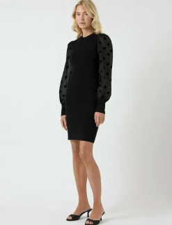YAS DOTME LS KNIT DRESS S. NOOS - Korta klänningar BLACK Sale