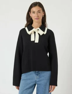 JOSIE LS BOW KNIT TOP - Stickat|YAS Online