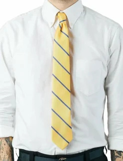 Yellow Blue Single Stripes Silk Tie - Slipsar|AN IVY Outlet